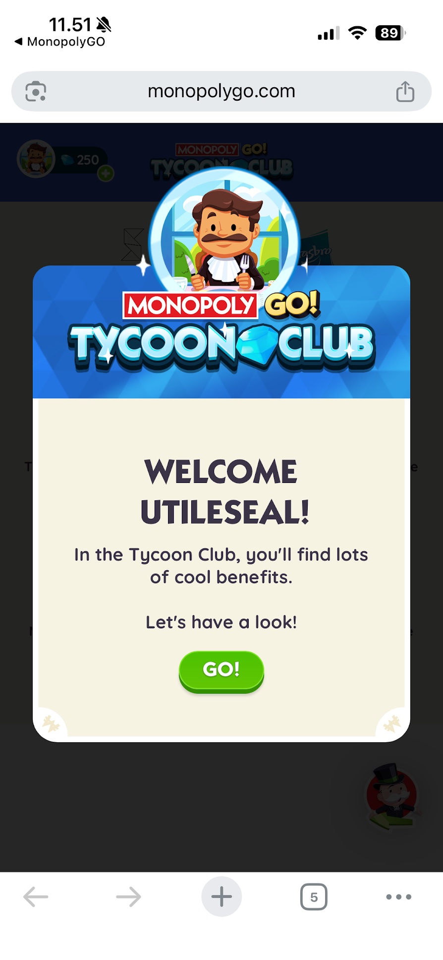 Tycoon Club Welcoming on monopolygo.com